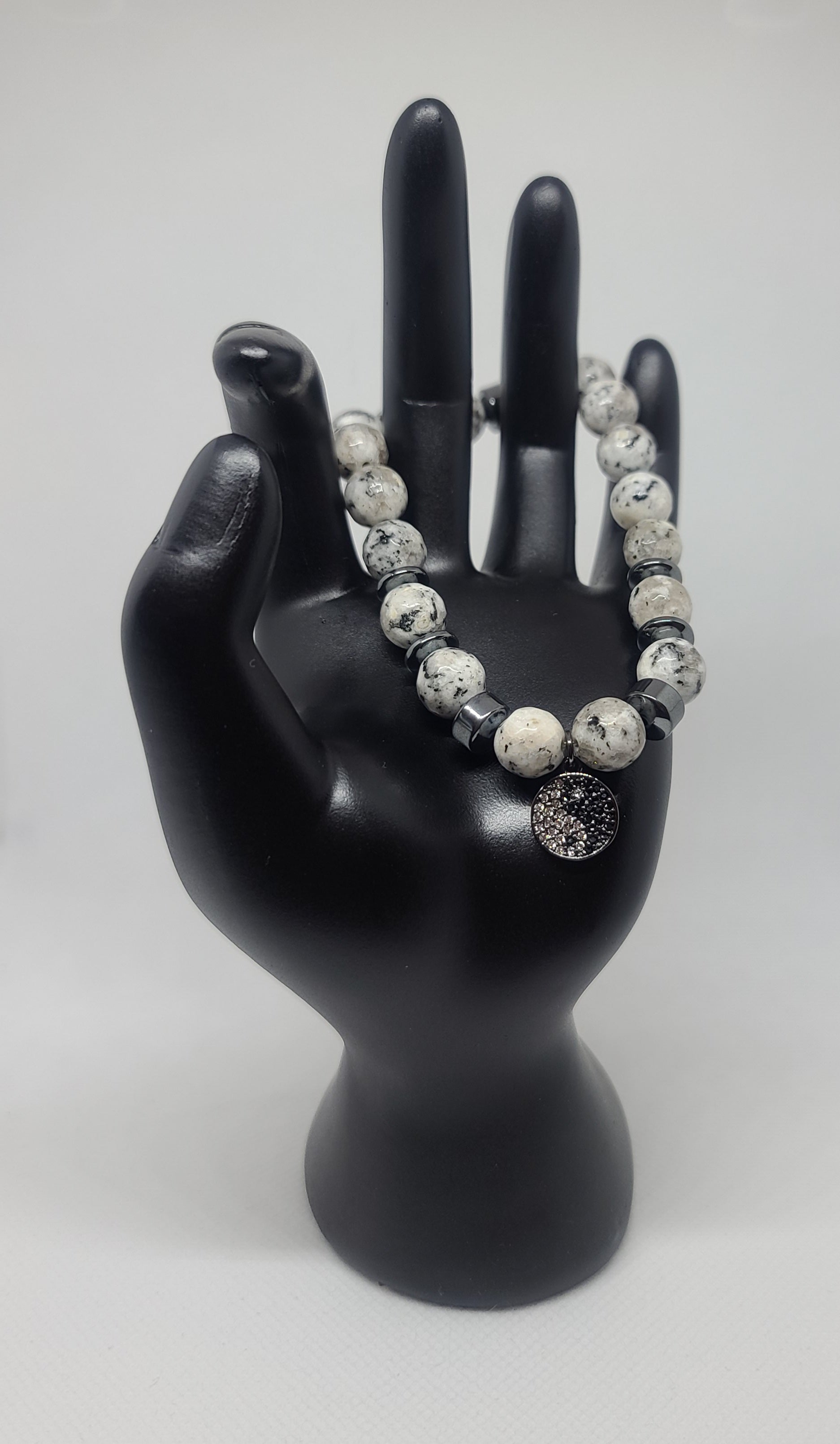 Black and Grey Spotted Agate Faceted 10mm