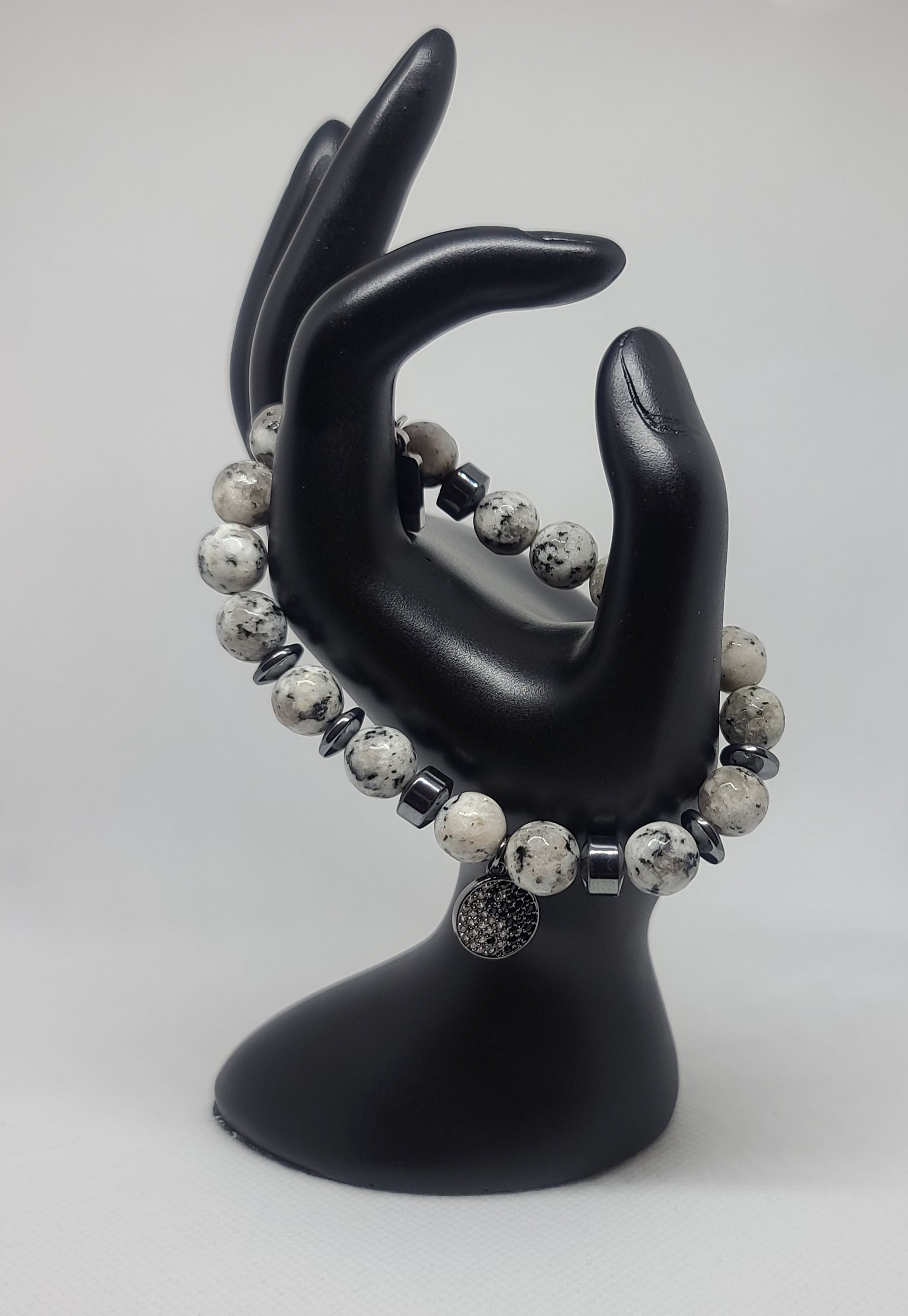 Black and Grey Spotted Agate Faceted 10mm