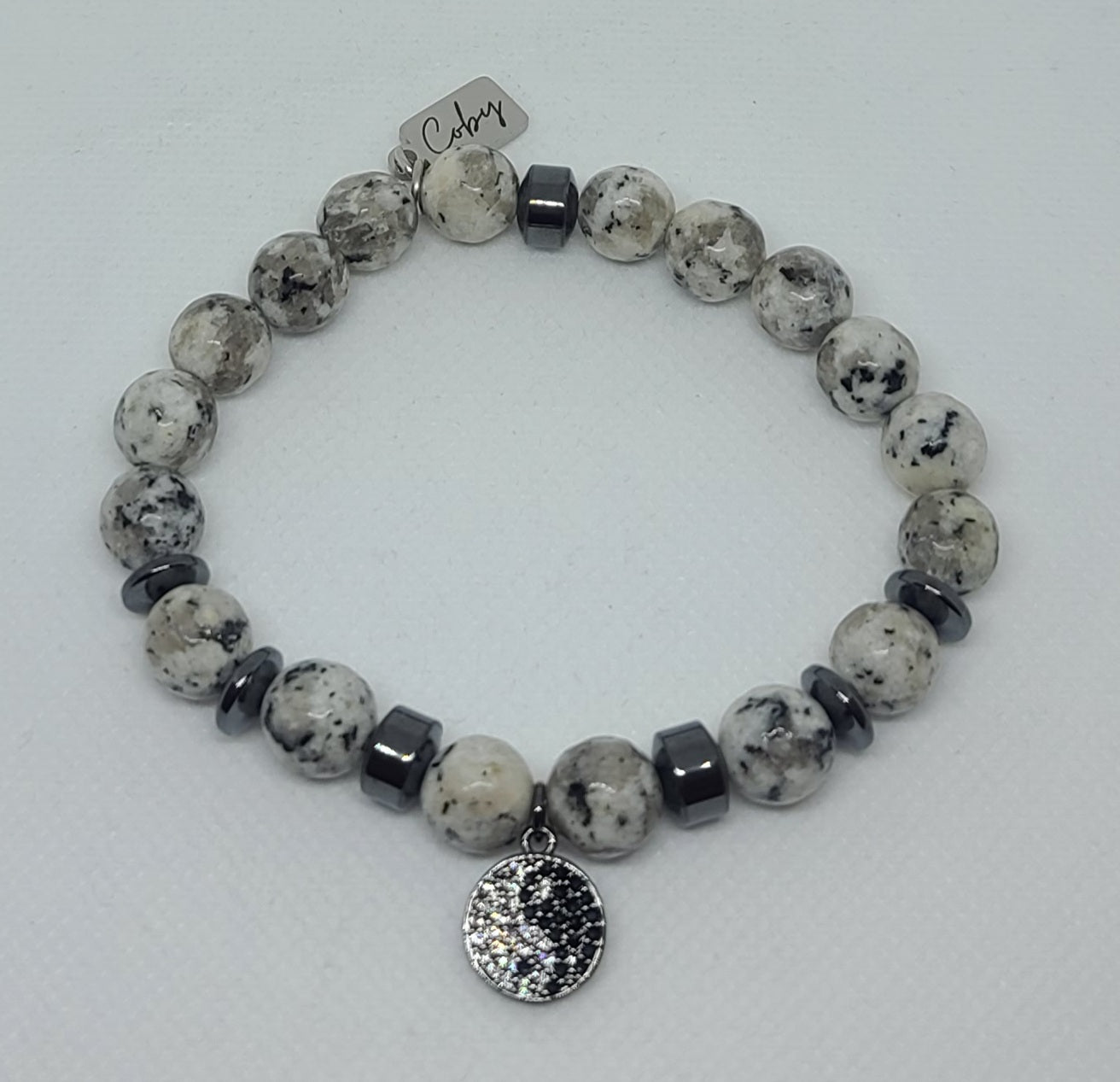 Black and Grey Spotted Agate Faceted 10mm