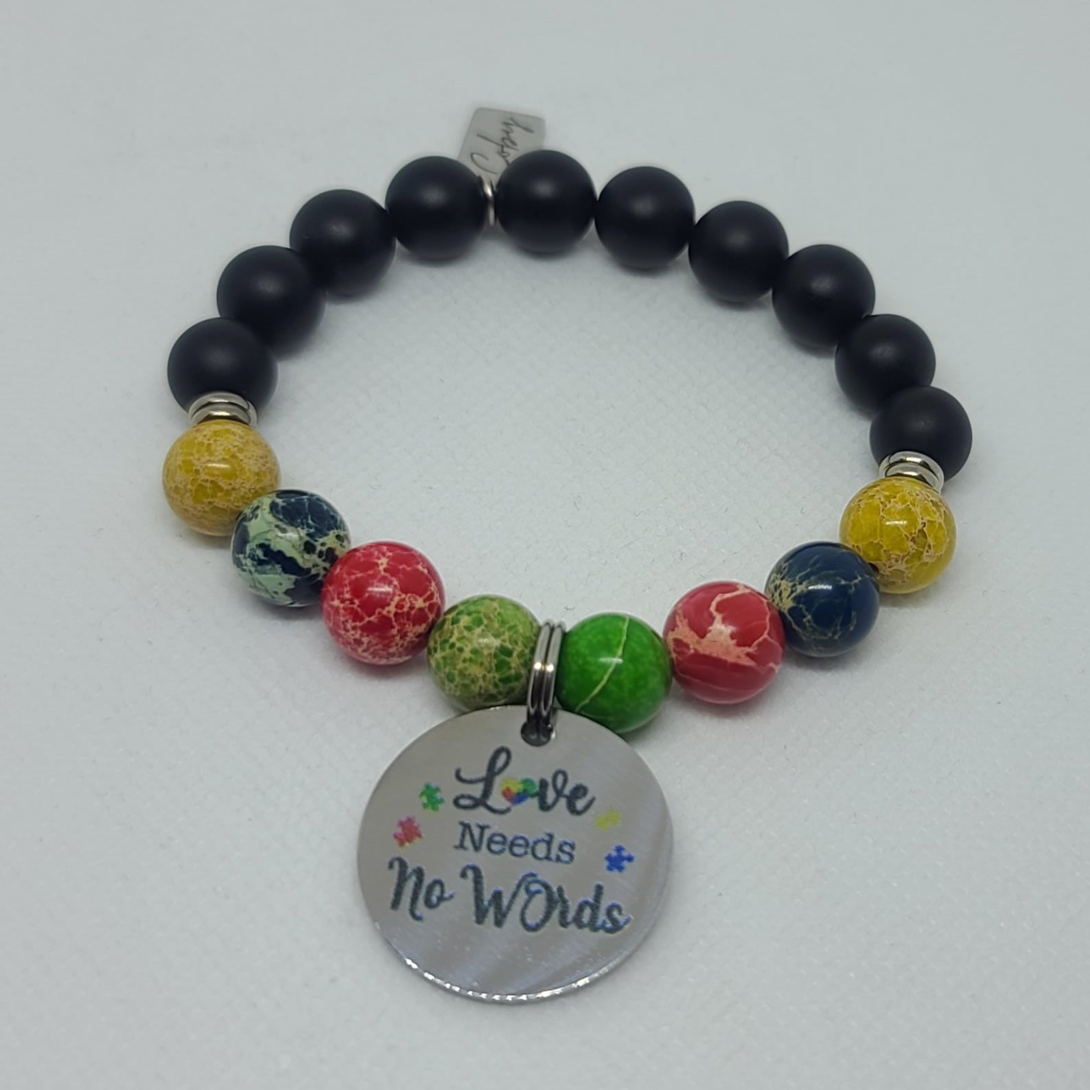 Multi Color Sea Sediment Jasper & Black Matte Onyx 10mm