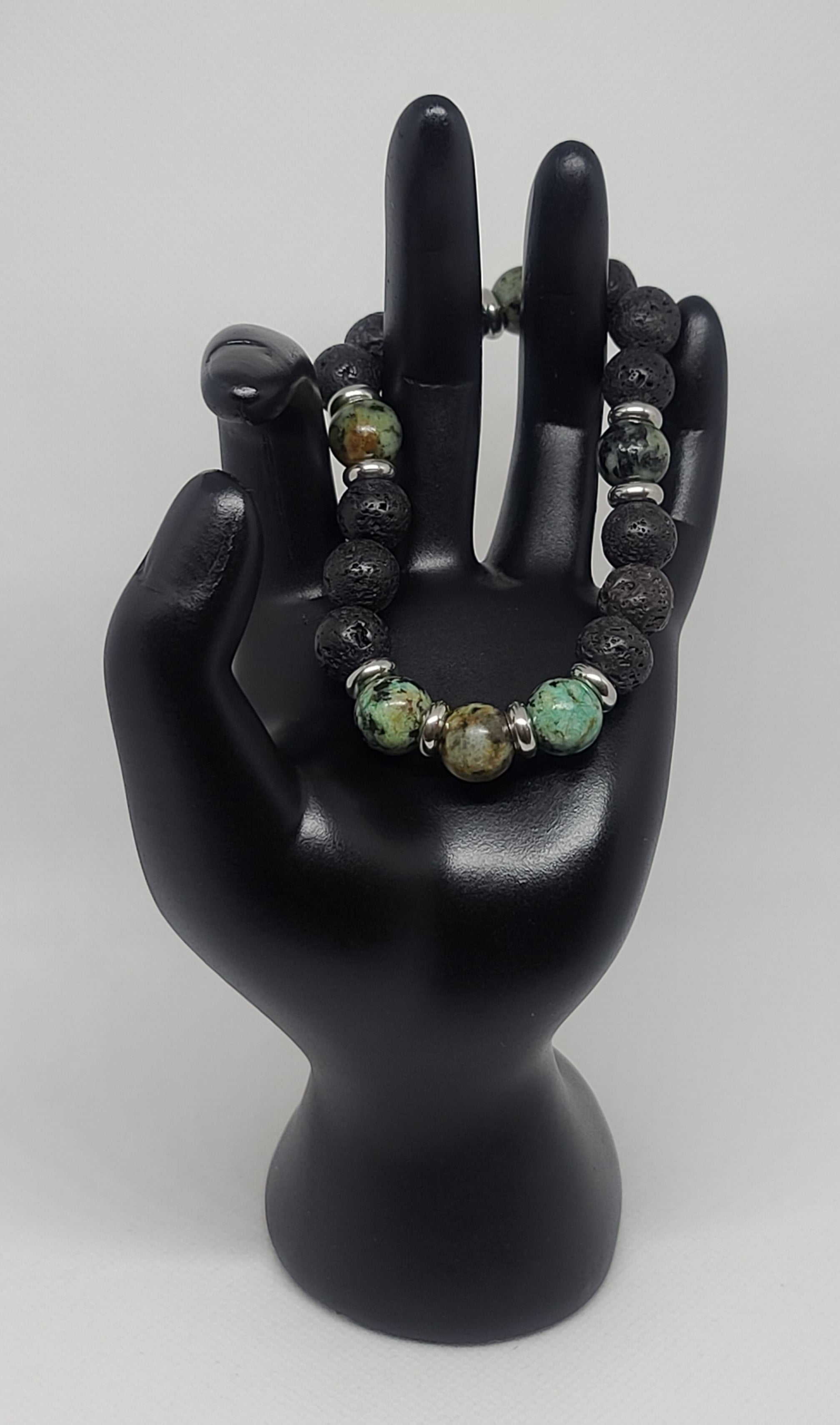 Grade AAA African Turquoise & Lava Rock (Diffuser Beads) 10mm