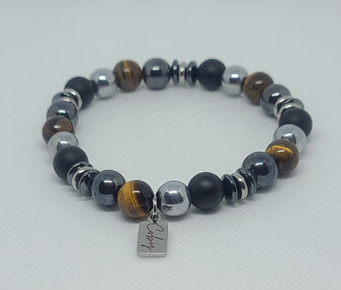 Matte Black Onyx, Hematite, Tiger's Eye 10mm