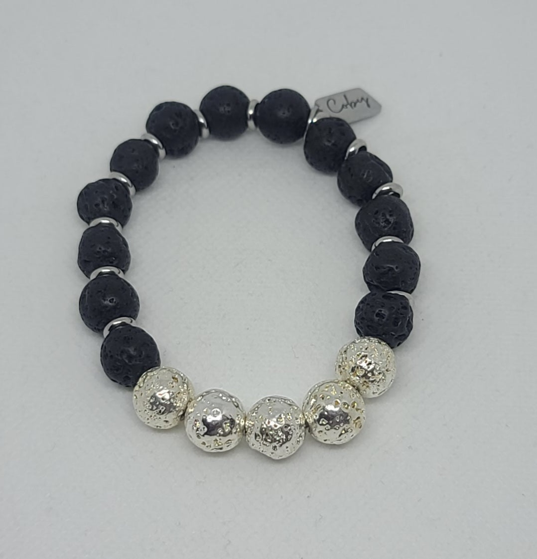 Black & Silver Coated Lava 10mm
