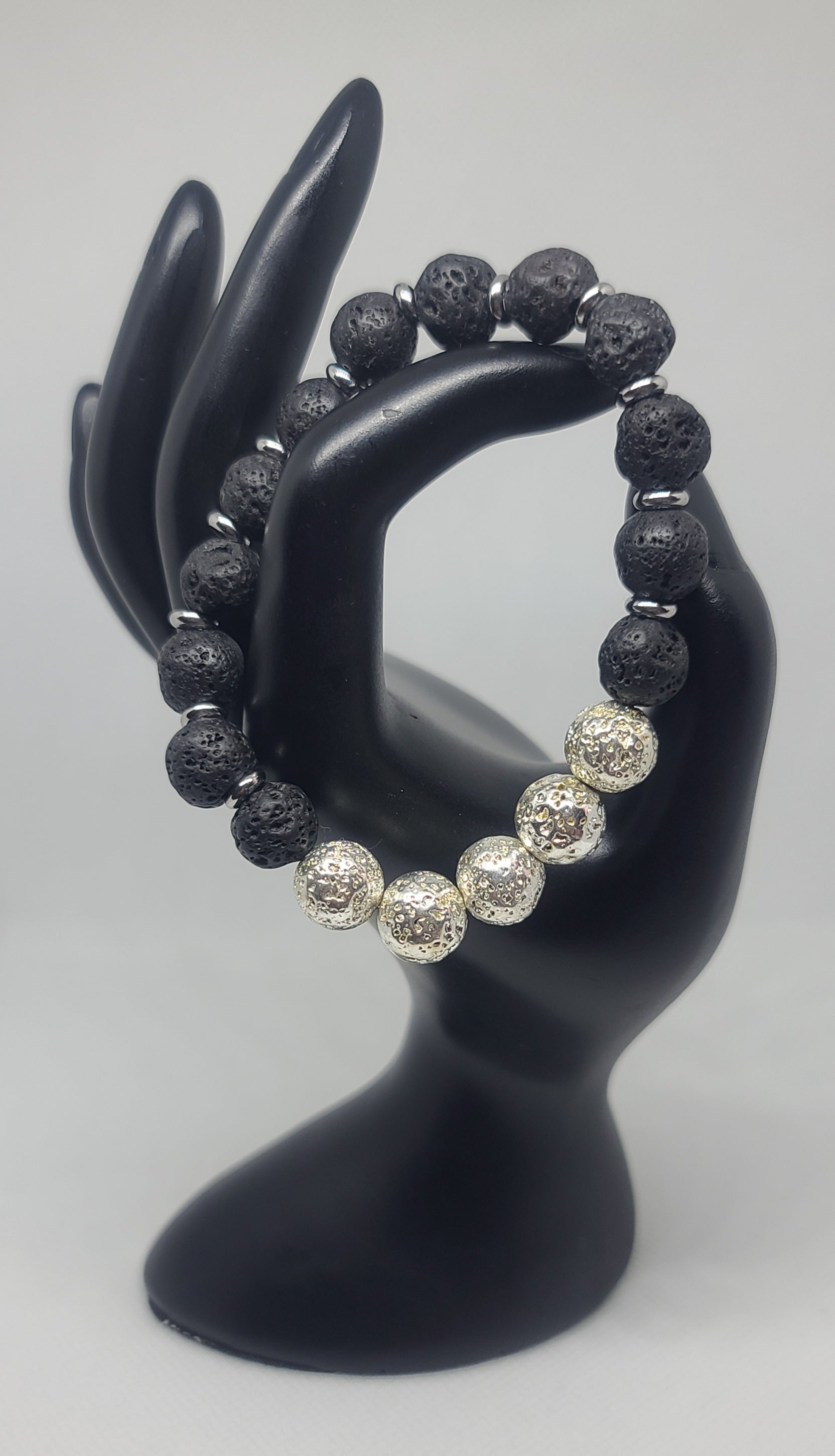 Black & Silver Coated Lava 10mm