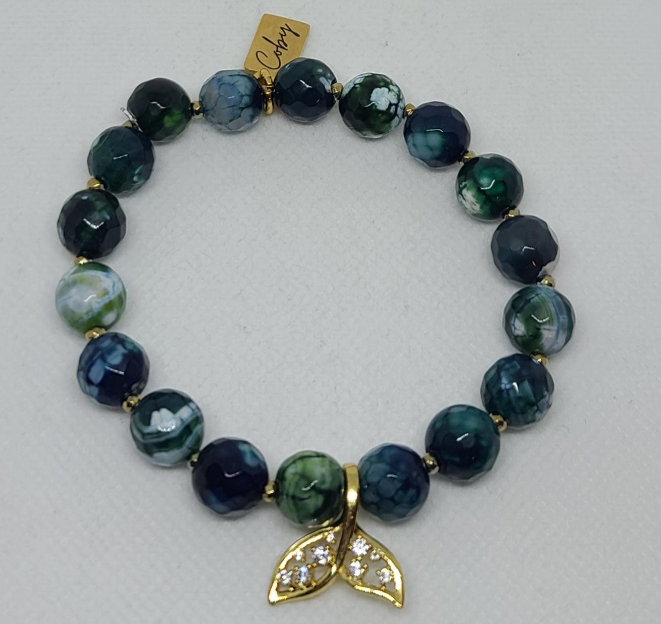 Blue/Green Dragon Vein Agate Faceted 10mm