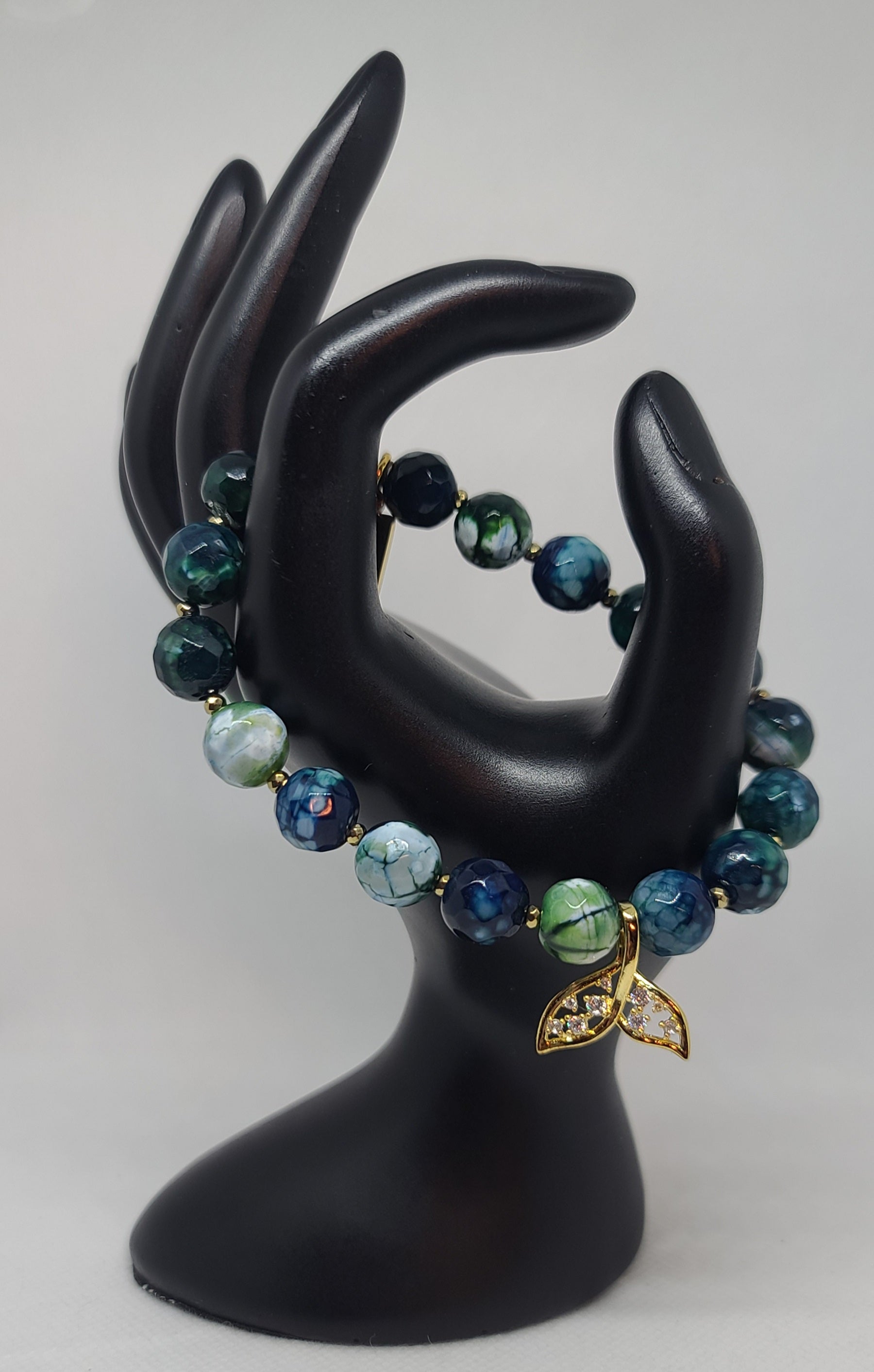 Blue/Green Dragon Vein Agate Faceted 10mm