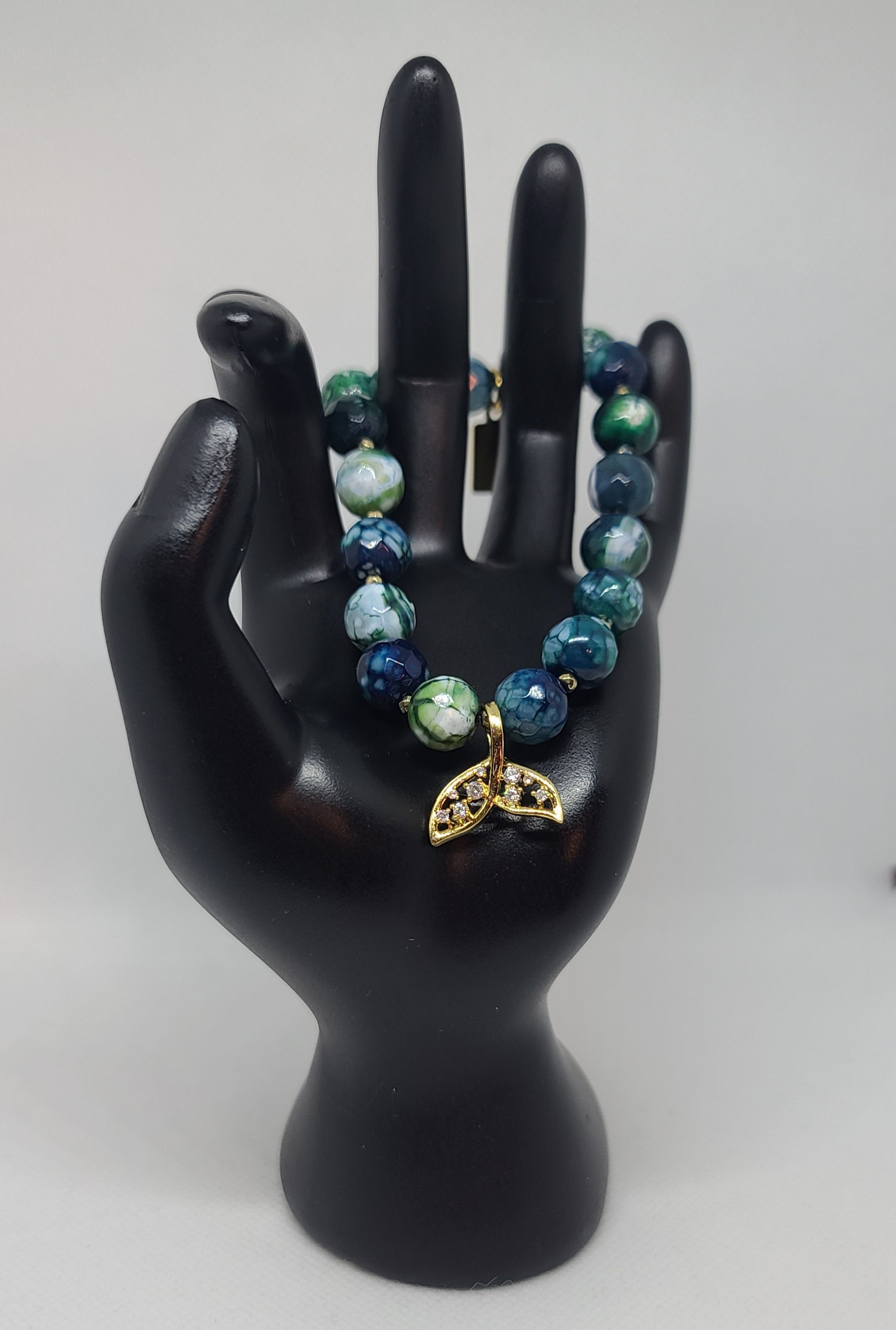 Blue/Green Dragon Vein Agate Faceted 10mm