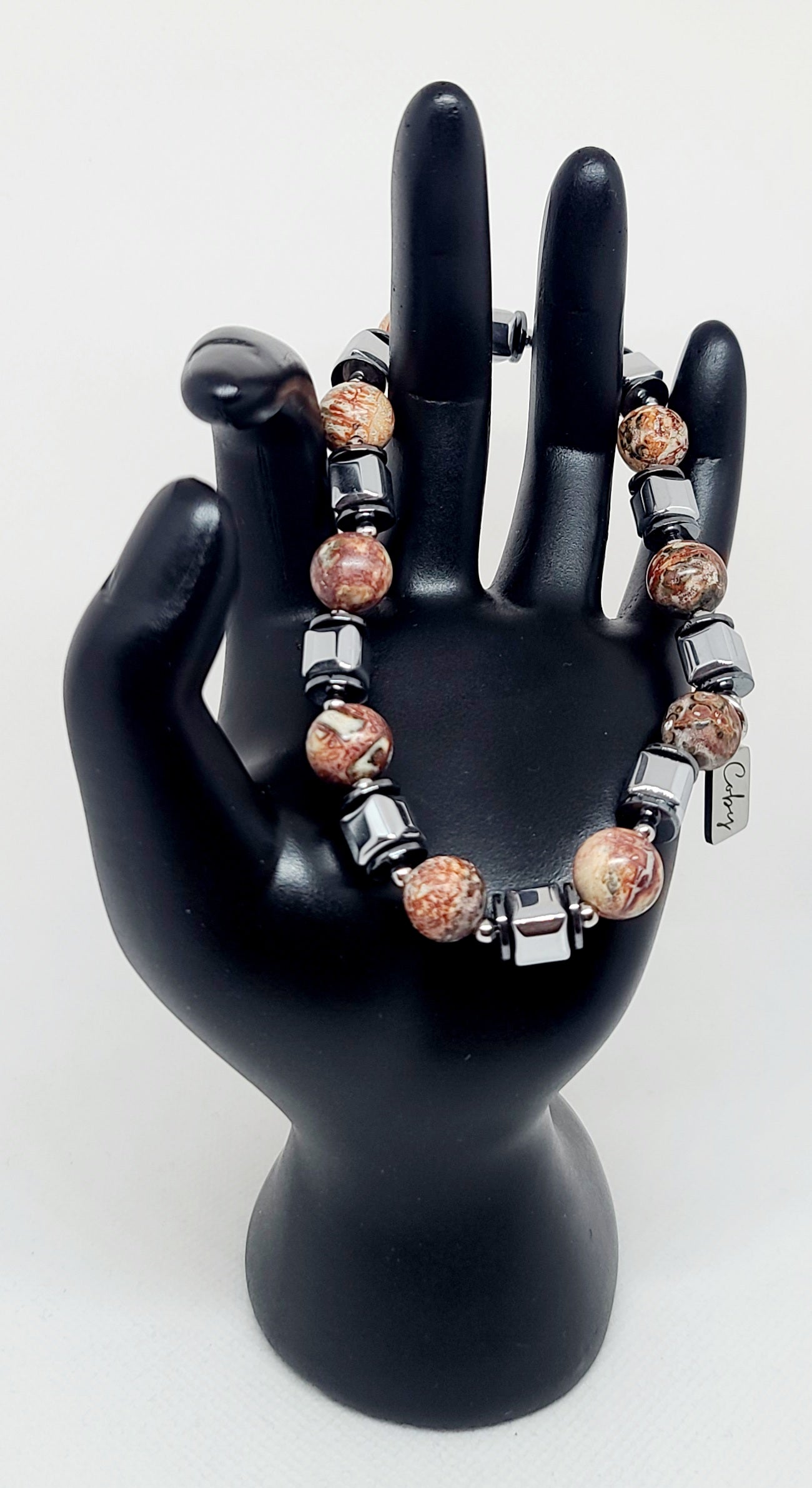 Leopardskin Jasper & Silver Hematite 10mm