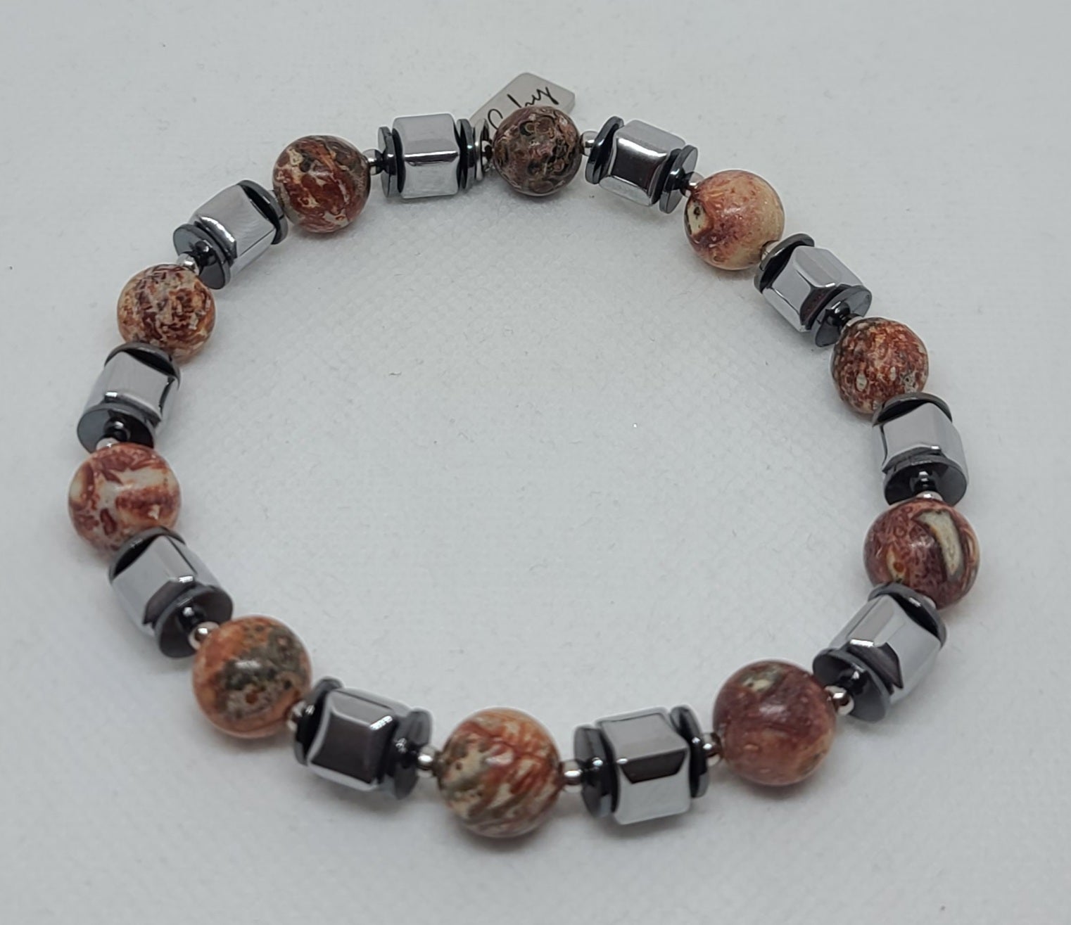 Leopardskin Jasper & Silver Hematite 10mm