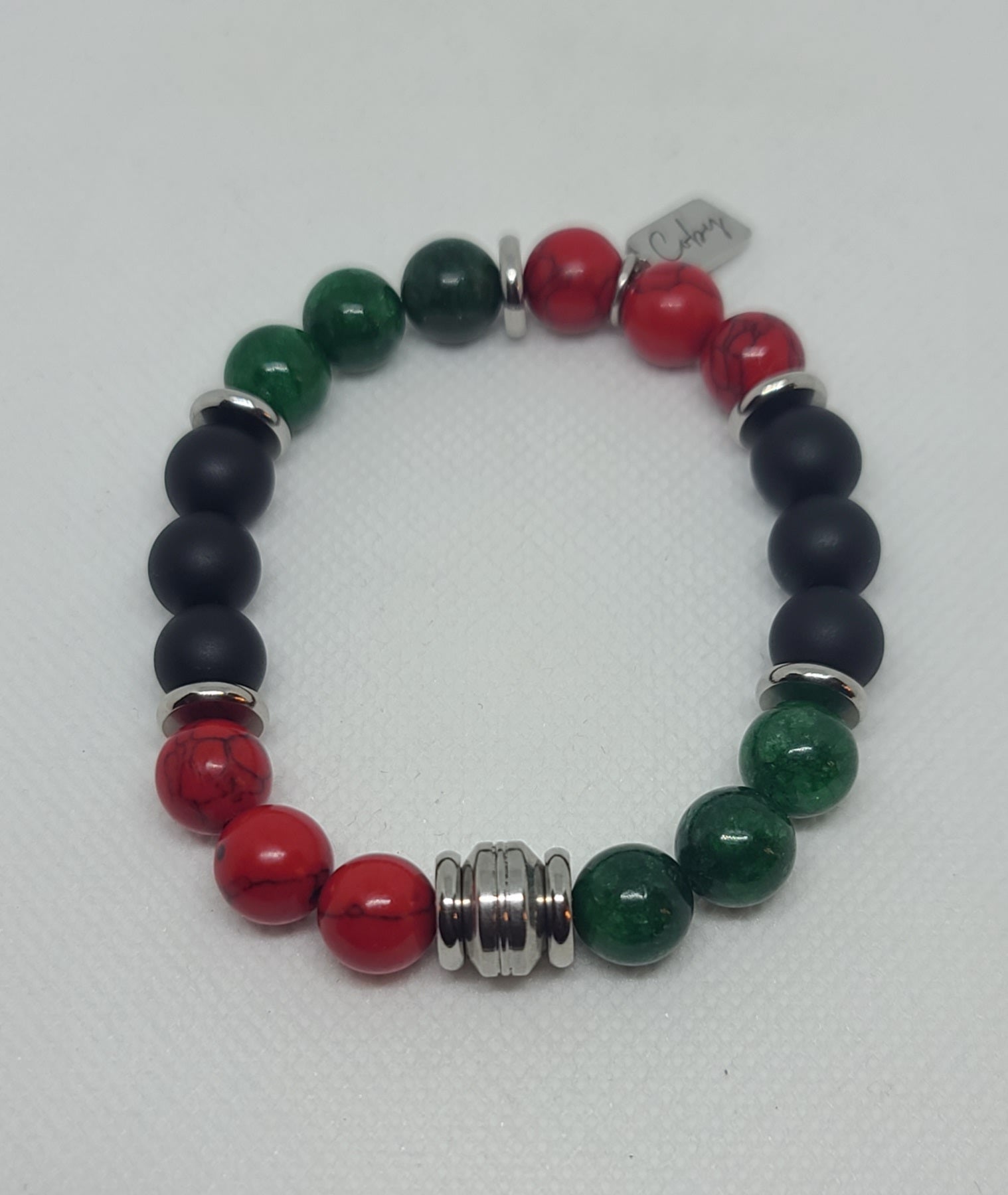 Emerald Green Quartz, Red Turquoise, Black Matte Onyx 10mm