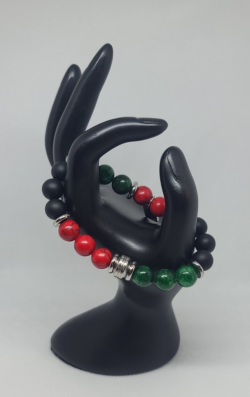 Emerald Green Quartz, Red Turquoise, Black Matte Onyx 10mm