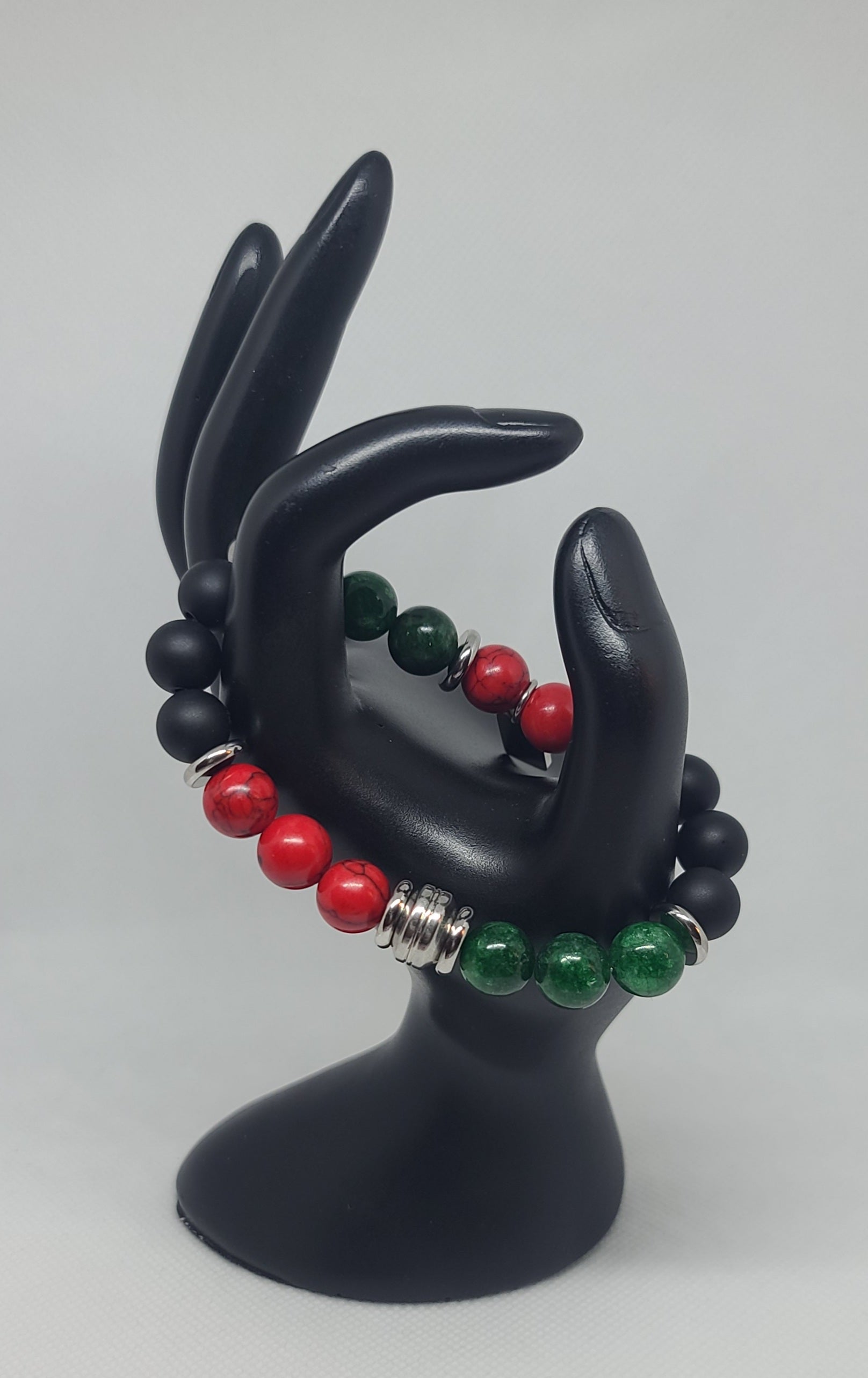 Emerald Green Quartz, Red Turquoise, Black Matte Onyx 10mm