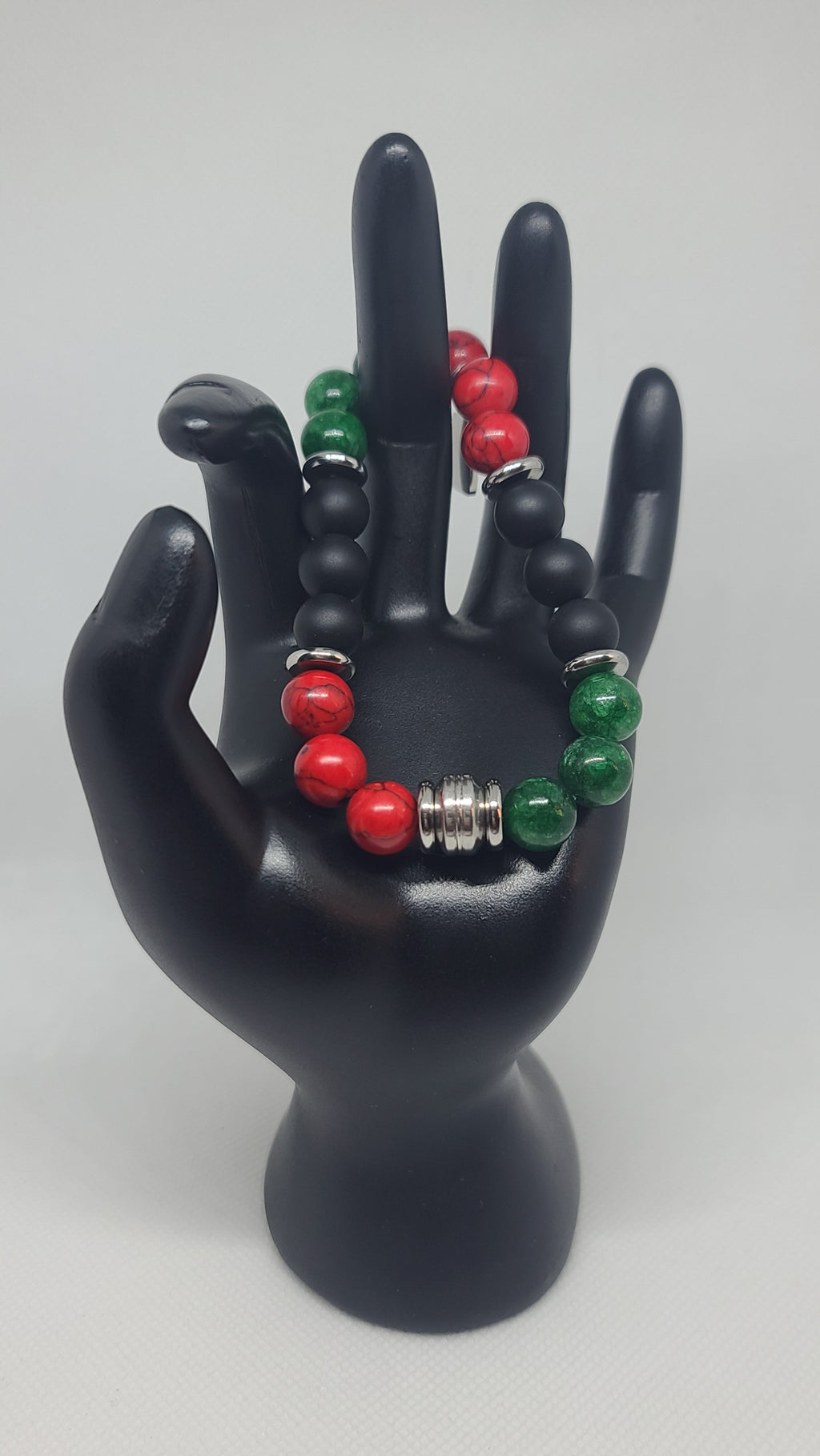Emerald Green Quartz, Red Turquoise, Black Matte Onyx 10mm