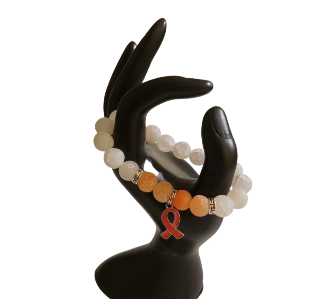 Matte White & Orange Crackle Agate 10mm